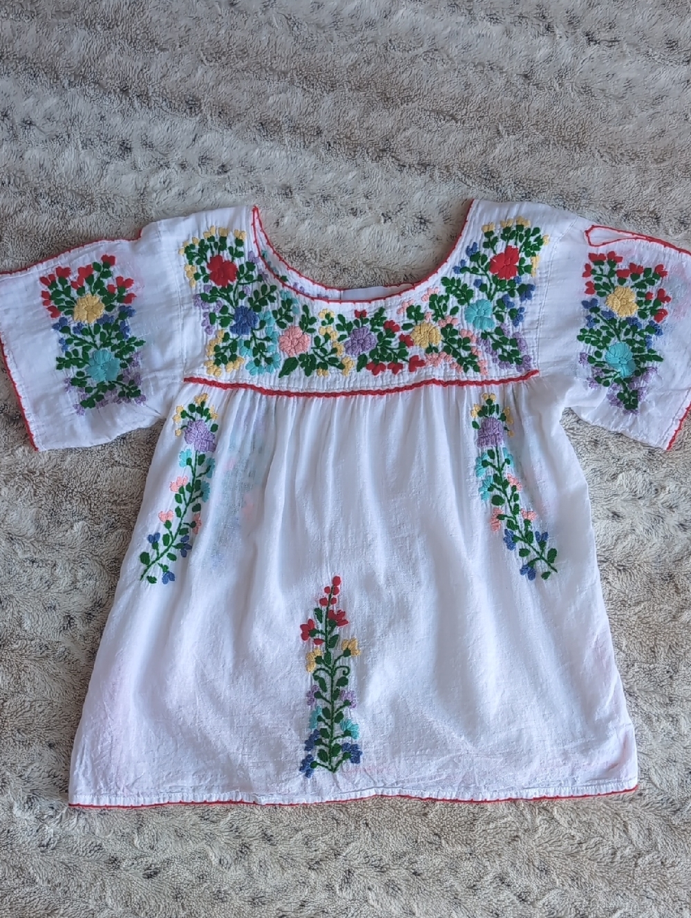 CJ Laing White Embroidered Mexican Peasant Blouse Floral Boho Top - Picture 3 of 4